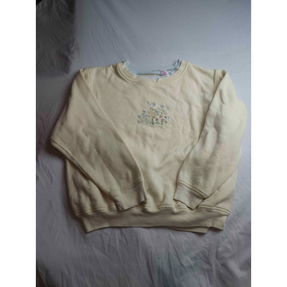 Dana Scott Sweatshirt Womens XL Yellow Knit Cottagecore Embroidered Birdhouse